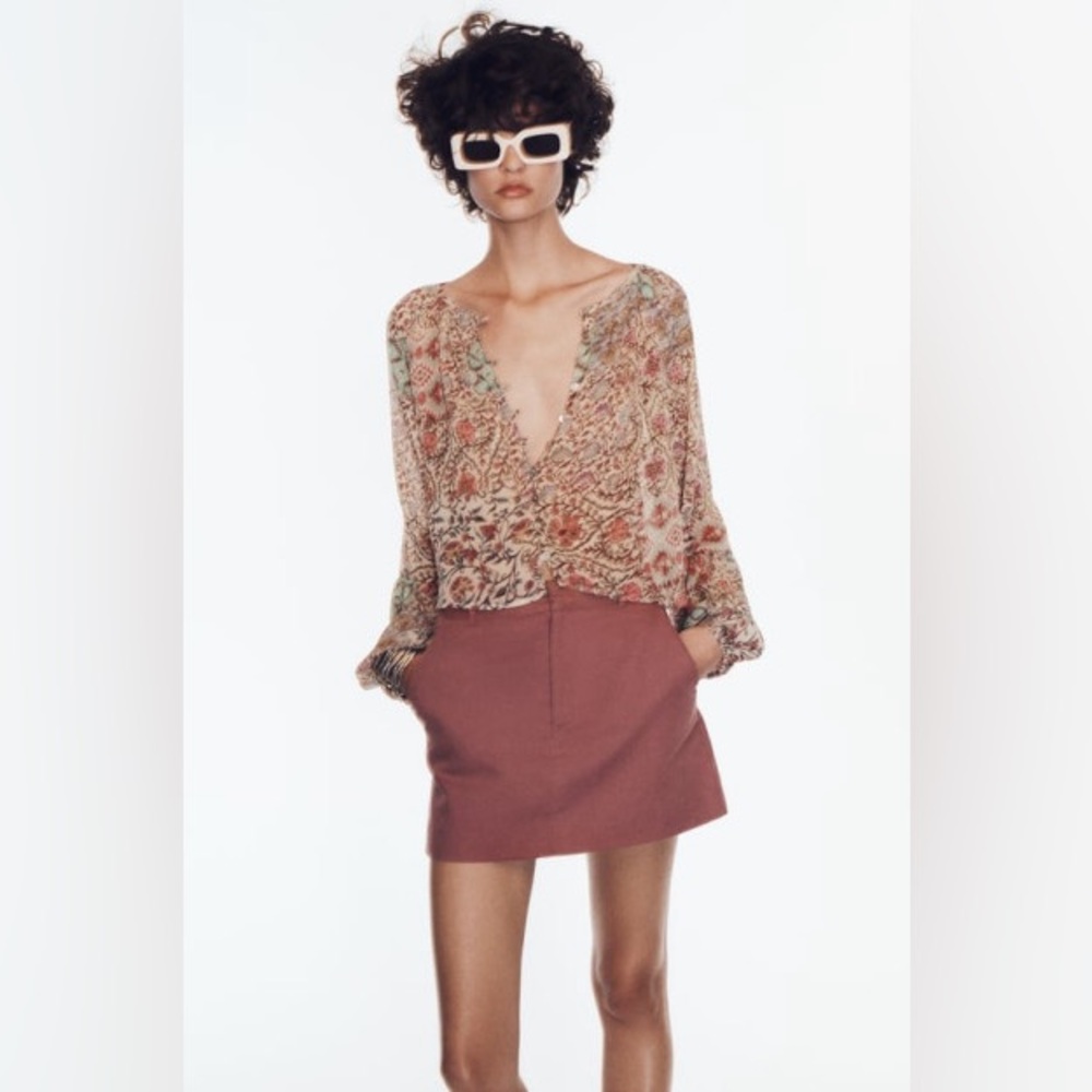 Zara High Rise Linen Blend Skort NWT - Picture 12 of 12